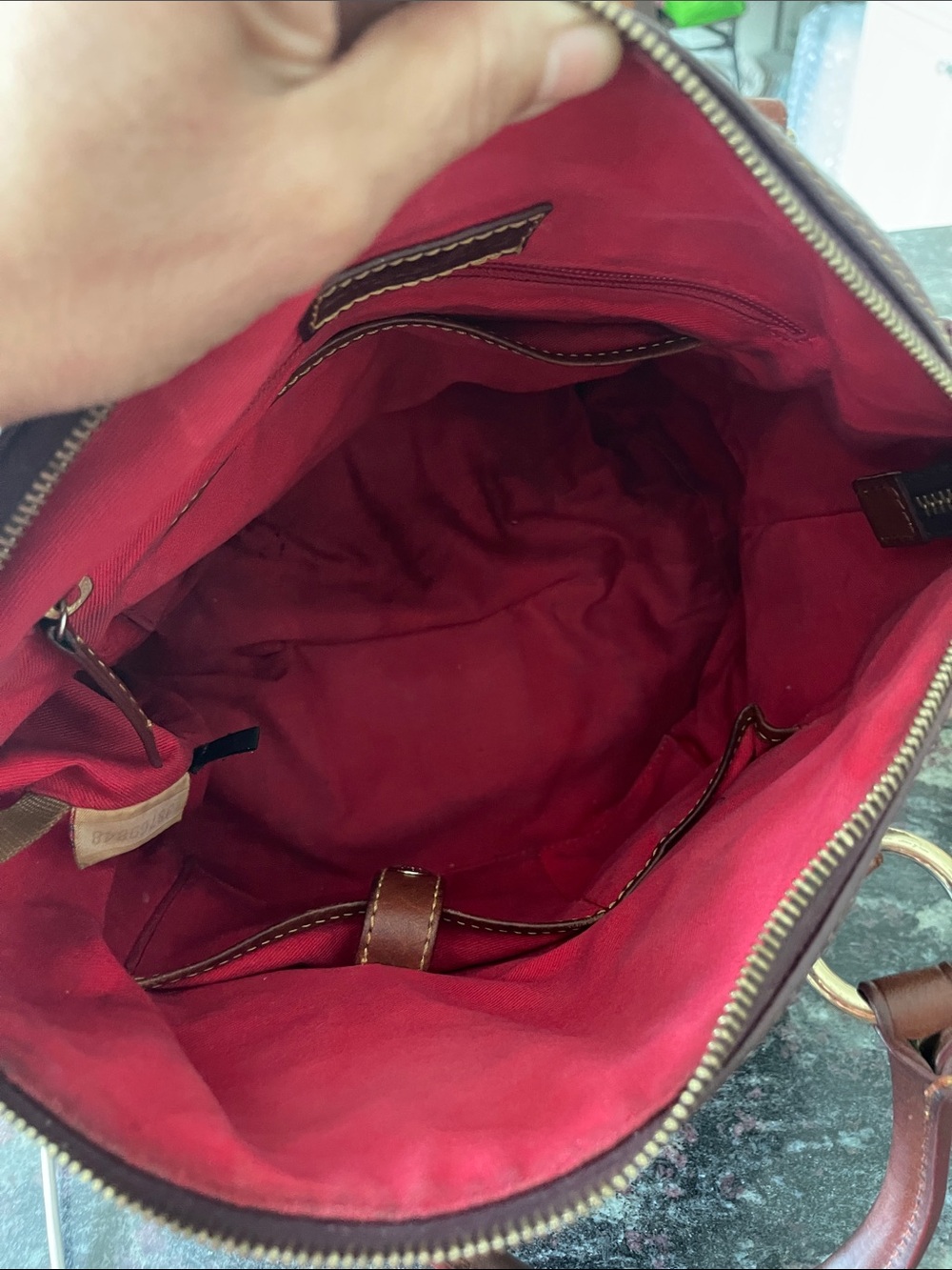 Dooney & Bourke Wine Pebbled Leather Satchel with Brown Trim - Picture 7 of 16